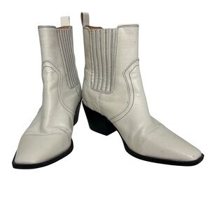 Crown Vintage Kanaria Leather Off-White Mod Retro Western Cowboy Boots Size 8.5